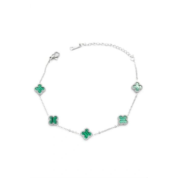 Gümüş VC Yonca Bileklik - Yeşil