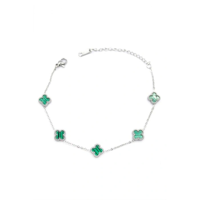 Gümüş VC Yonca Bileklik - Yeşil