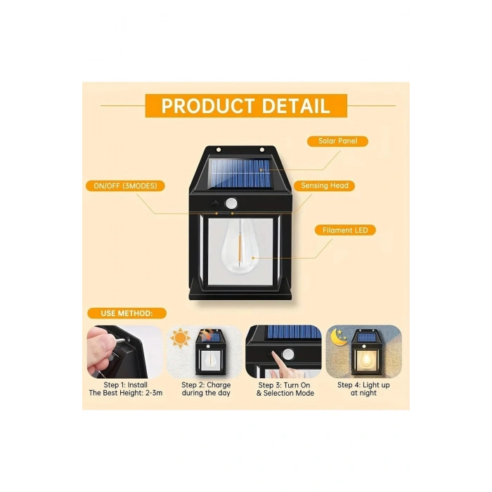 Güneş Enerjili Bahçe Led Ampul Hareket Sensörlü Bahçe Led  Su Geçirmez 3 Modlu Solar Led