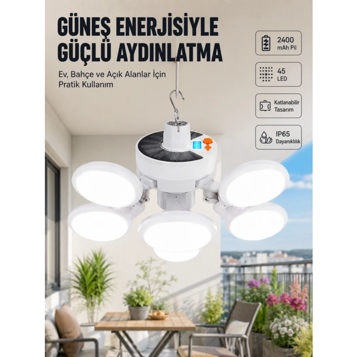 Güneş Enerjili Katlanabilir 5 Kanatlı Solar Bahçe Lambası