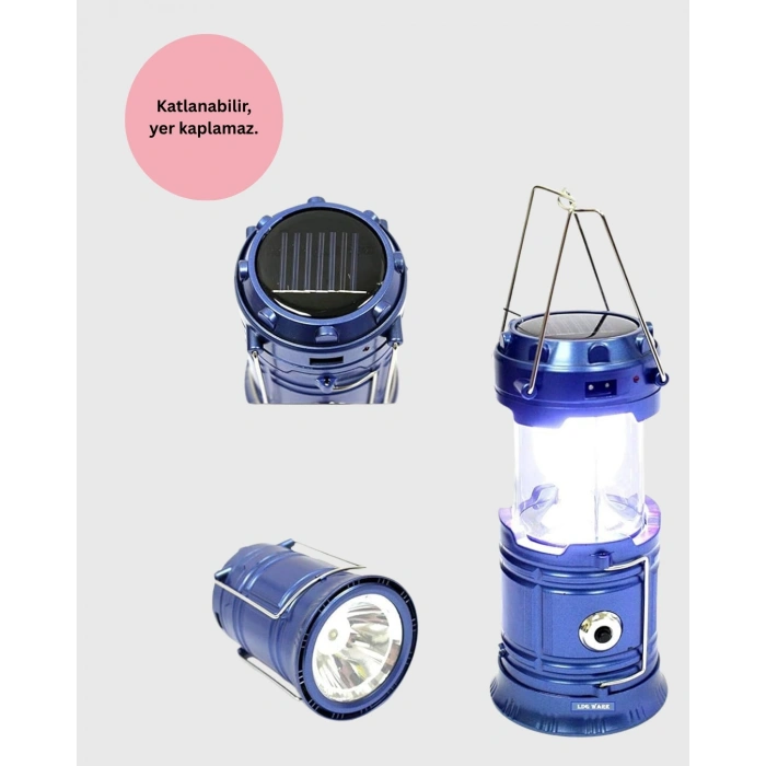 Güneş Enerjili Kızaklı Şarjlı Büyük Boy Kamp Feneri – Usb Çıkışlı, Katlanabilir, Çok Fonksiyonlu