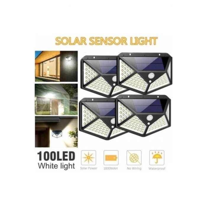 Güneş Enerjili Lamba Led Sokak Dış Ortam Solar Bahçe Aydınlatması Su Geçirmez Sensörlü (100 Led)