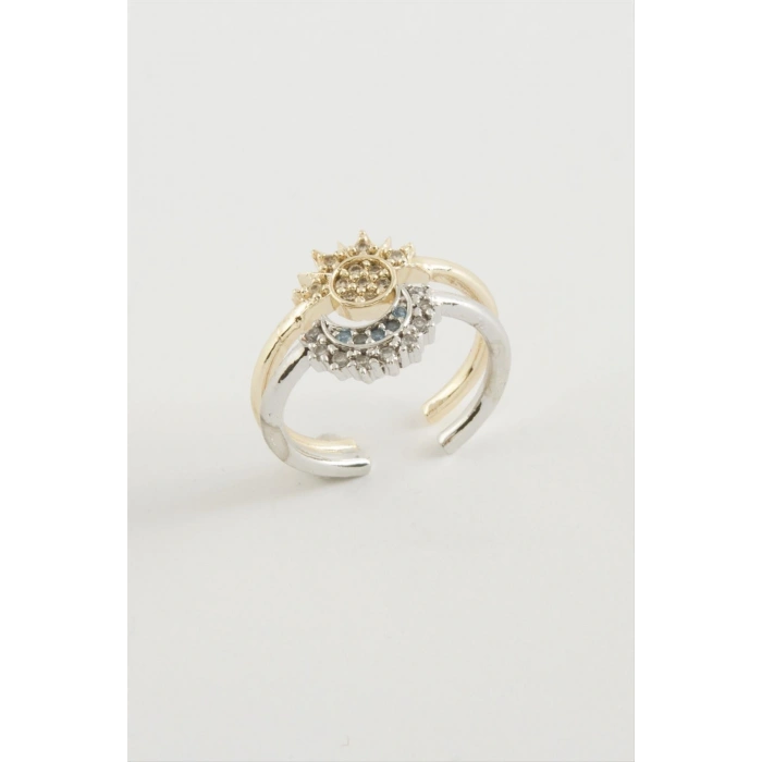 Güneş Hilal Zirkon Taşlı Yüzük 2 Adet