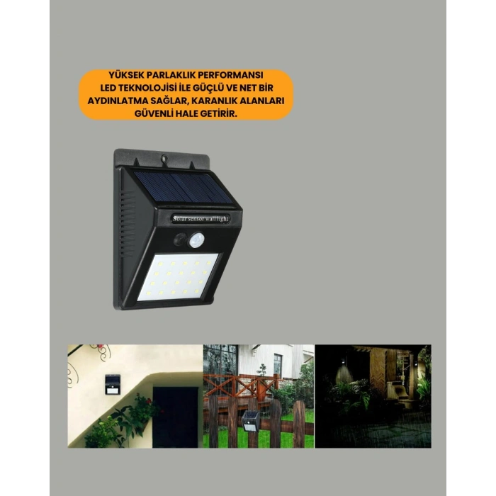 Güneş Paneli İle Şarj Olan 20 Led Dış Mekan Hareket Sensörlü Lamba