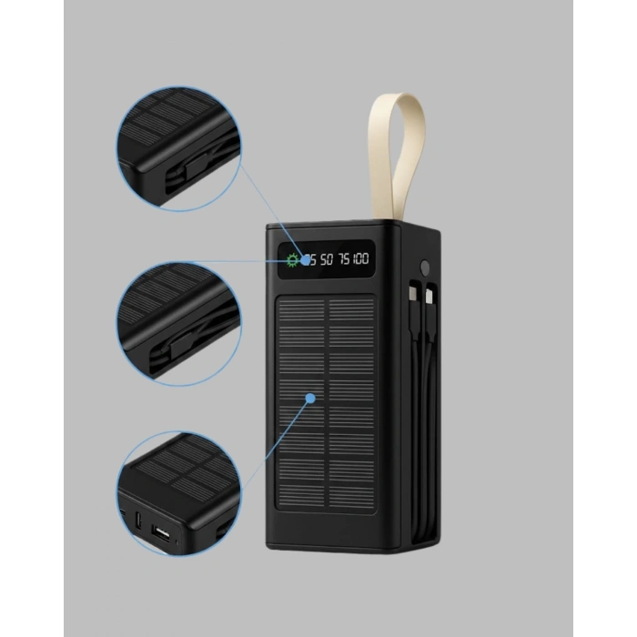 Güneş Panelli Powerbank Led Işıklı Taşınabilir Şarj Cihazı