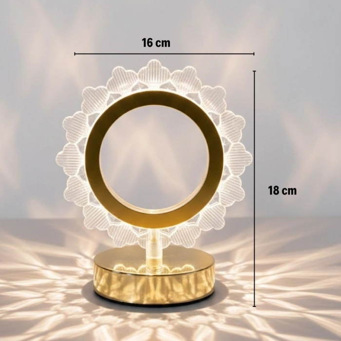 Güneş Şeklinde Kristal LED Masa Lambası – Dokunmatik, 3 Renk Işık Modlu, Şarjlı Mini Dekoratif Gece Lambası (4887)
