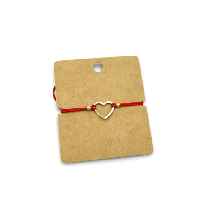 Halka Kalp İp Bileklik - Kırmızı