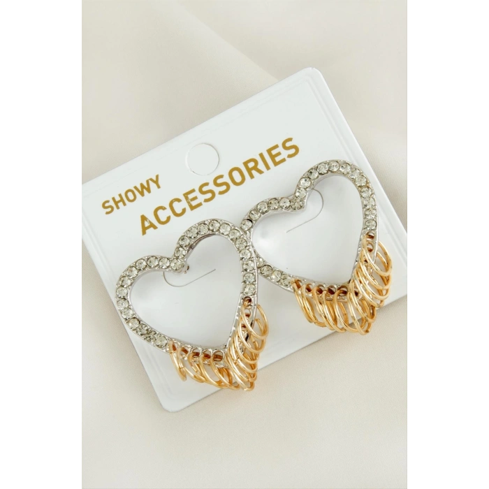 Halkalı Kalp Yeni Sezon Taşlı Küpe