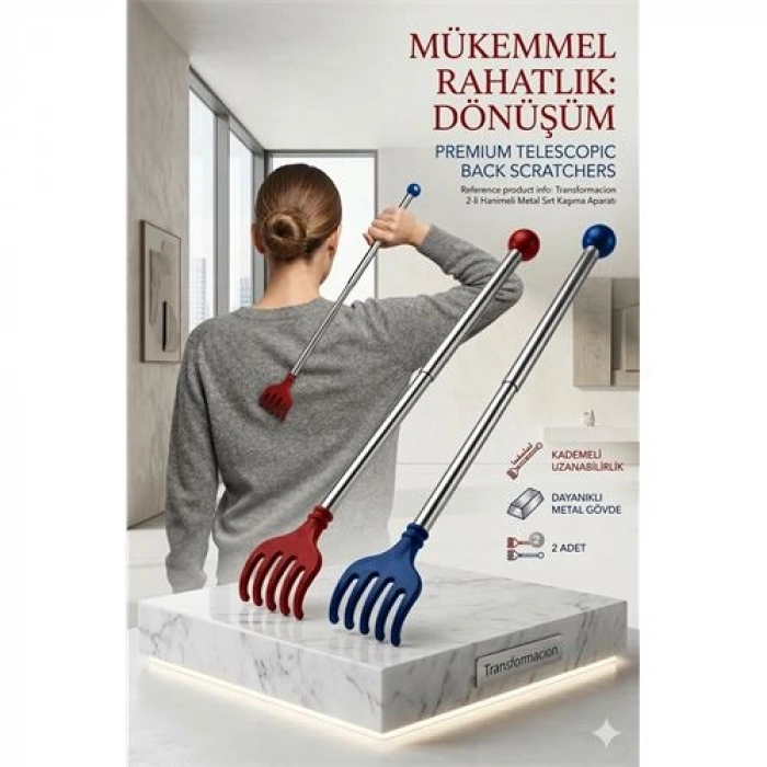 Hanımeli Metal Teleskopik Paslanmaz Çelik Sırt Kaşıyıcı (2li Lüks Set) 714307