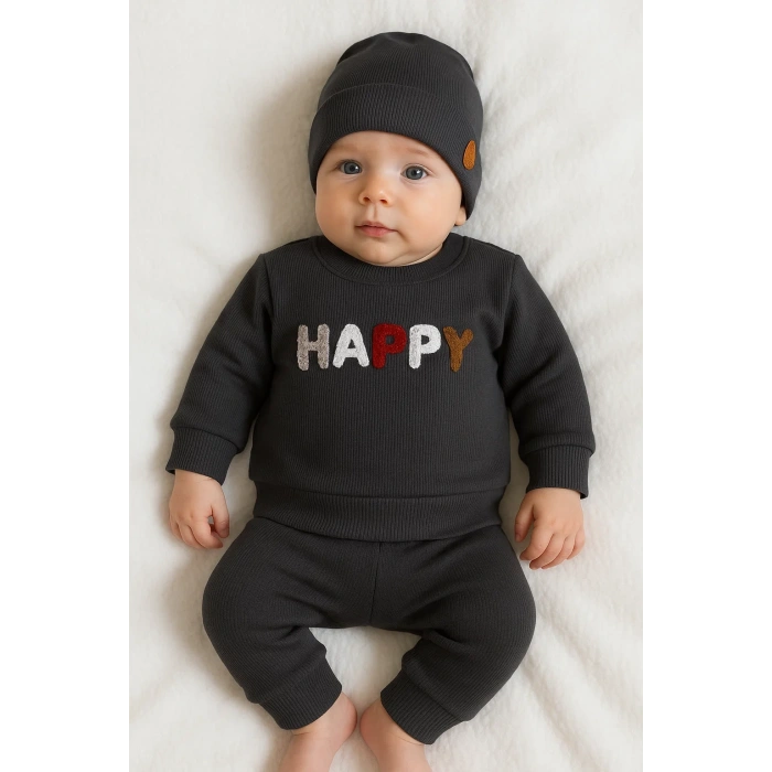 Happy Nakışlı 2li Pamuklu Erkek Bebek Takım