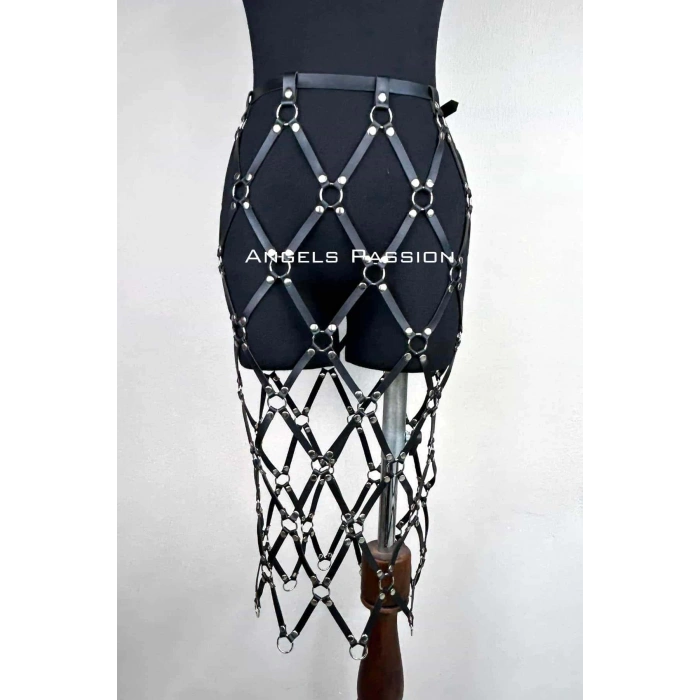 Harness Etek, Deri Örgü Harness Etek, Şık Tayt Üzeri Etek - Brf410