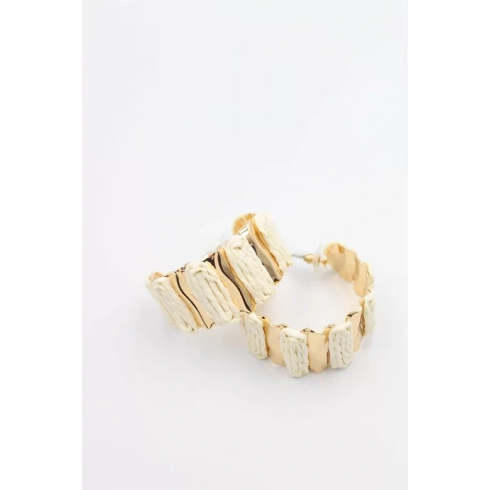 Hasır Halka Küpe - Krem