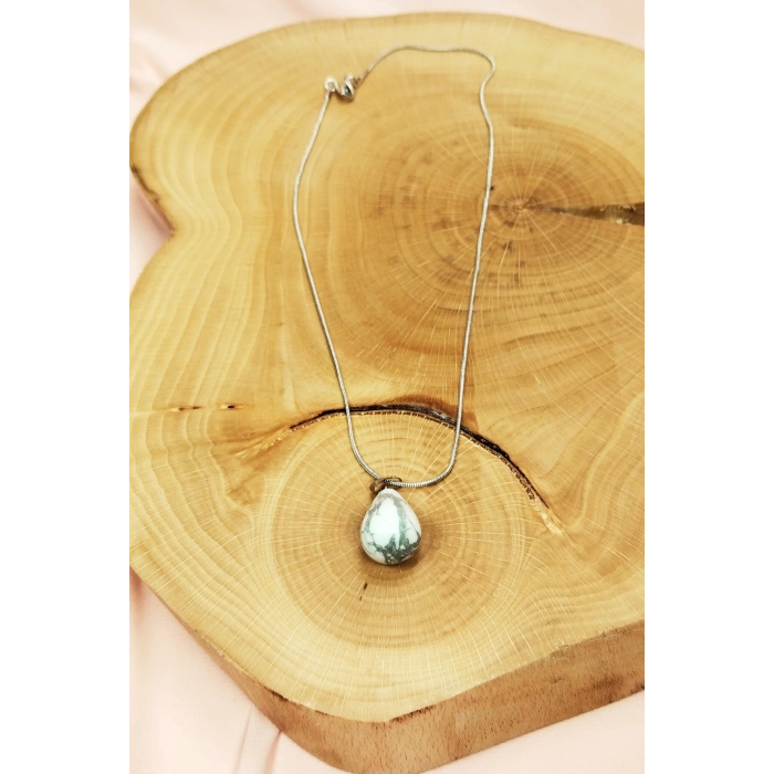 Havlit Doğal Taşı Zincirli El Yapımı Kolye Uç: 2 cm Zincir: 20 cm Kutulu