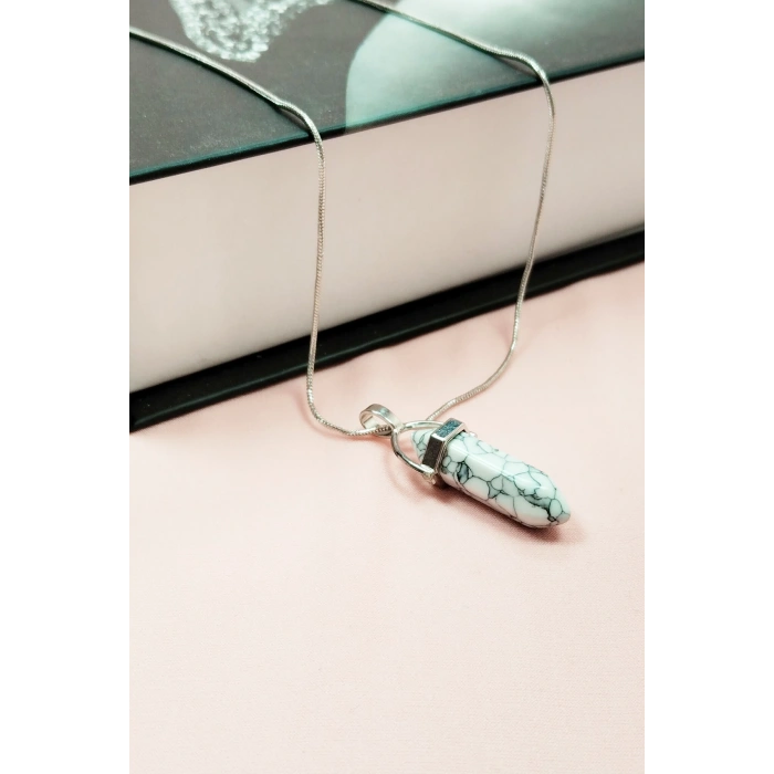 Havlit Doğal Taşı Zincirli El Yapımı Tasarımlı Kolye Uç: 3,5 cm Zincir: 20 cm Kutulu