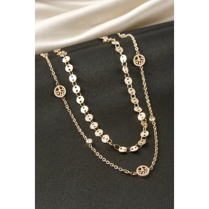 Hayat Ağacı Pullu Çelik İkili Kolye