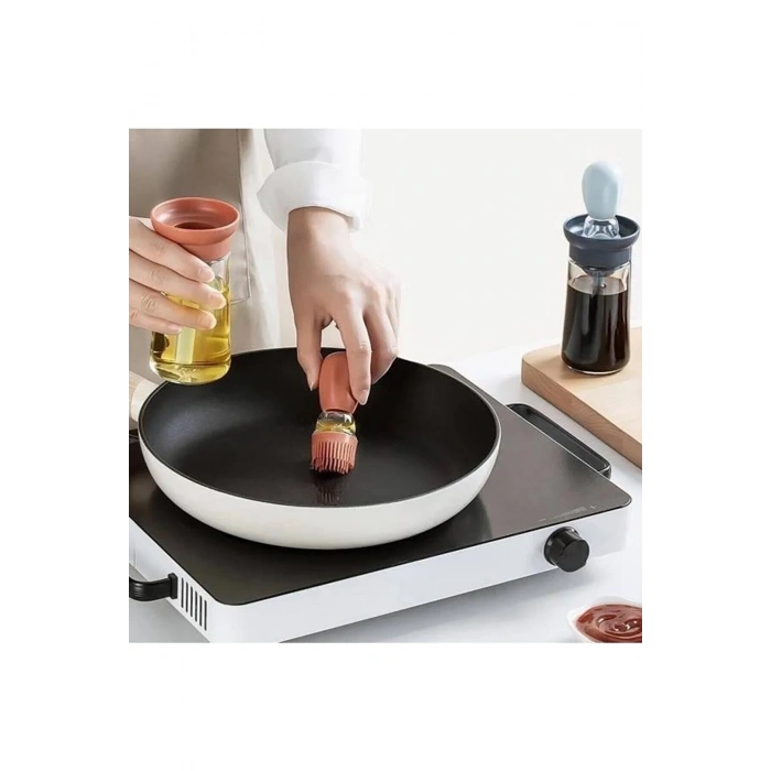 Hazneli Silikon Yağ Sos Ve Yumurta Fırçası Yağ Fırçası Yağlık Silikon Fırçalı Yağdanlık -İND687