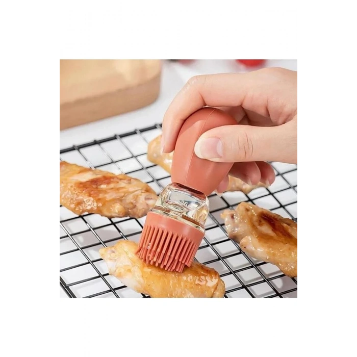 Hazneli Silikon Yağ Sos Ve Yumurta Fırçası Yağ Fırçası Yağlık Silikon Fırçalı Yağdanlık -İND687