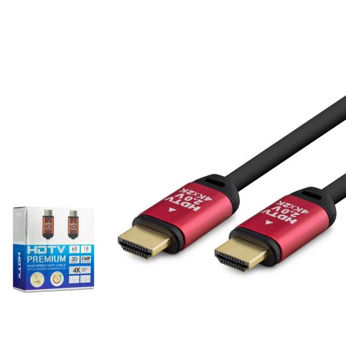 Hdmi 2.0 Kablo 20 M (Od 8.0 Mm) - Siyah Kirmizi HDX2036