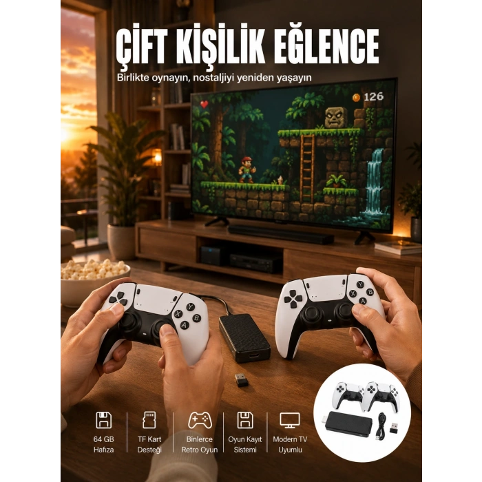Hdmı Girişli Retro Oyun Çubuğu 2 Kişilik Kablosuz Yeni Nesil