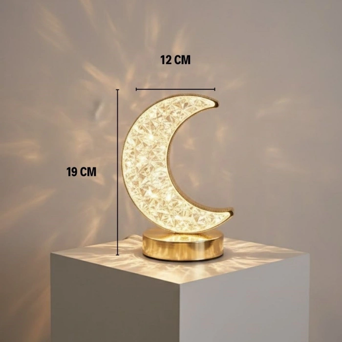Hilal AY Model Kristal LED Masa Lambası – Dokunmatik, 3 Renk Işık Modlu, Şarjlı Mini Dekoratif Gece Lambası (4887)