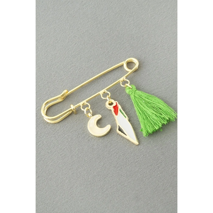 Hilal Filistin Püsküllü Broş