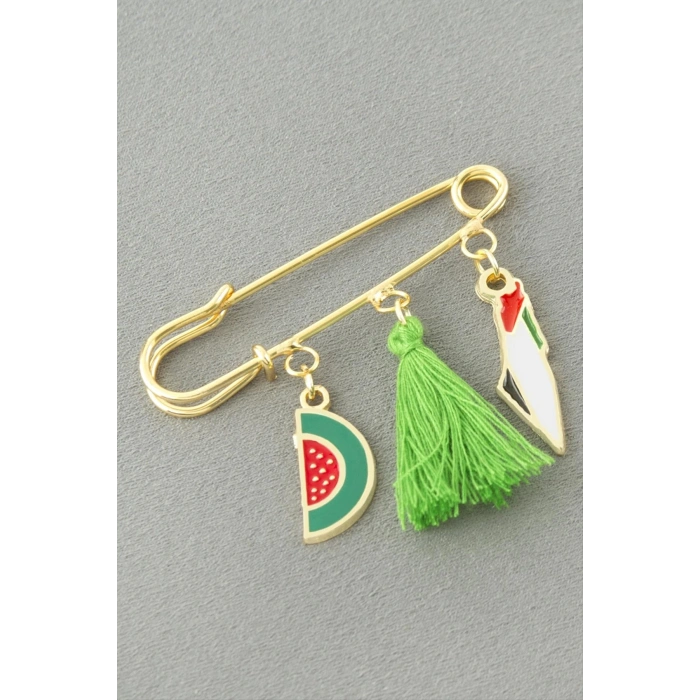 Hilal Filistin Püsküllü Broş