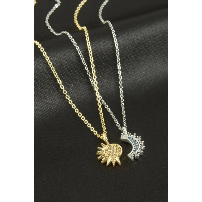 Hilal Yıldız Çift Zirkon Taşlı Kolye