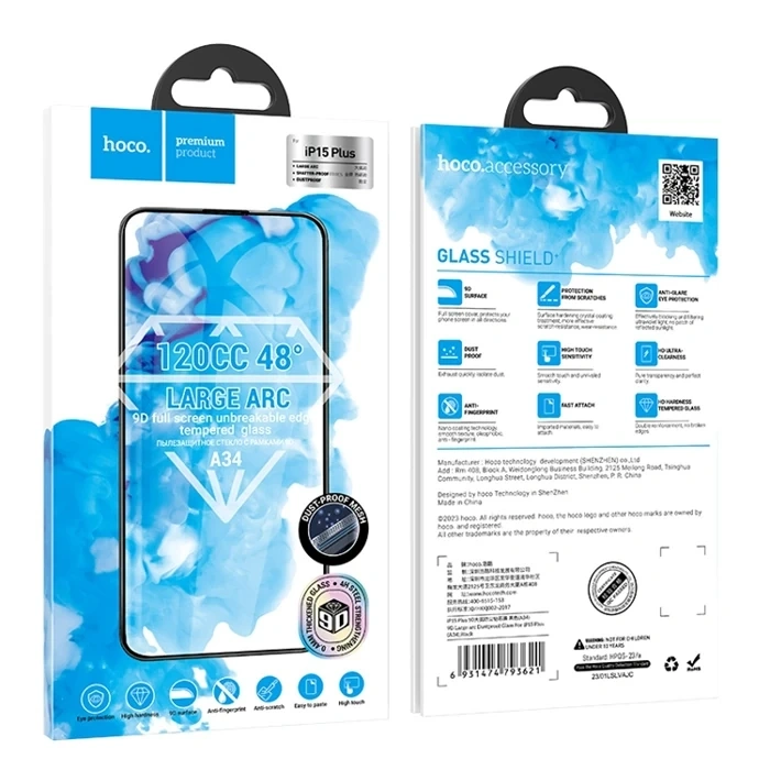 Hoco 9d İphone 15 Plus Tempered Kırılmaz Cam Ekran Koruyucu-(5775)