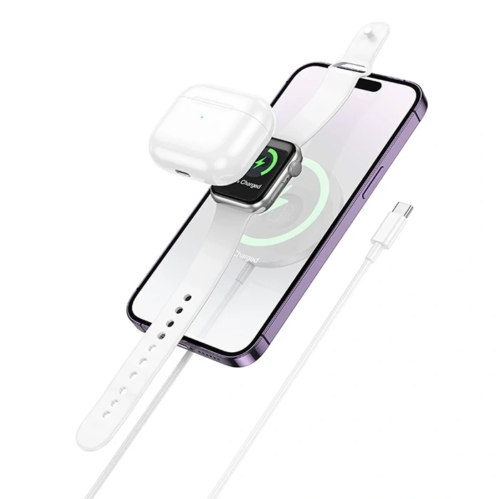 Hoco Cw50 15w Airpods + Apple Watch+iphone 3in1 Kablosuz Manyetik Hızlı Şarj Aleti