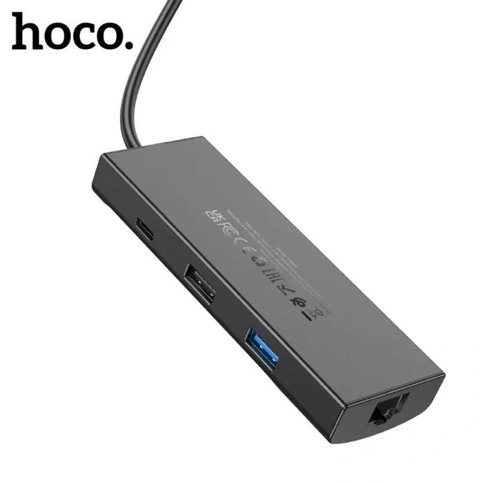 Hoco Hb44 Type-c To Hdmı + Rj45 + 100mbps + Sd/tf + Usb3.0 + Usb2.0 Pd + 4k 30hz Hub-(5775)