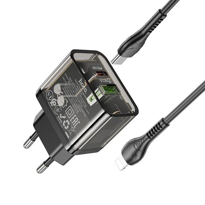 Hoco N34 Pd20w Usb+type-c + İphone Lightning Kablo Hızlı Şarj Adaptör Seti