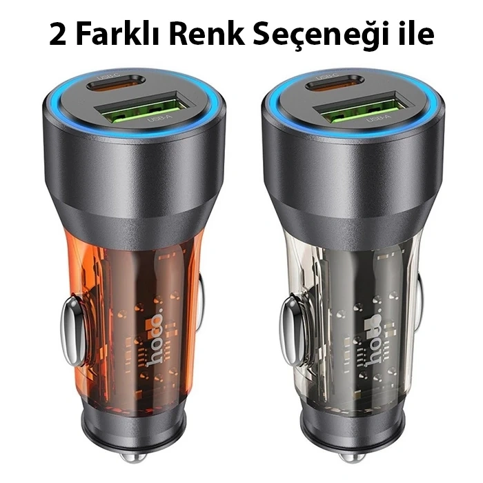 Hoco Nz12a Action Pd43w Usb + Type-c Hızlı Şarj Araç Çakmaklı Şarj Aleti
