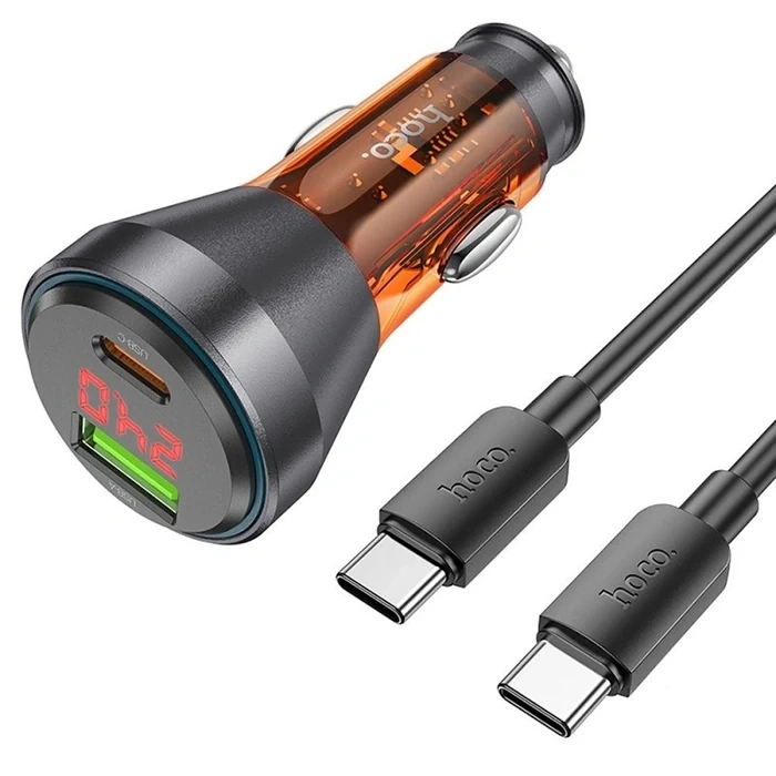 Hoco Nz12b Unimpeded Pd48w Usb + Type-c Araç Çakmaklı Hızlı Şarj Aleti + Type-c To Type-c Kablo