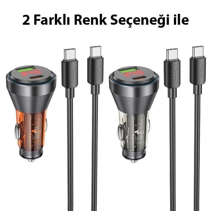 Hoco Nz12b Unimpeded Pd48w Usb + Type-c Araç Çakmaklı Hızlı Şarj Aleti + Type-c To Type-c Kablo