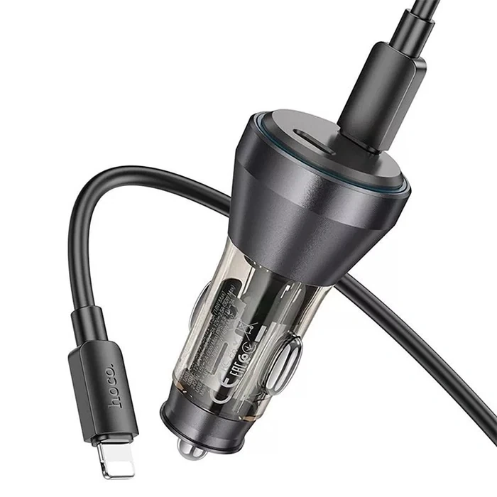 Hoco Nz12c Graceful Pd60w 2 Type-c Girişli Araç Çakmaklı Hızlı Şarj Aleti + Type-c To İphone Kablo