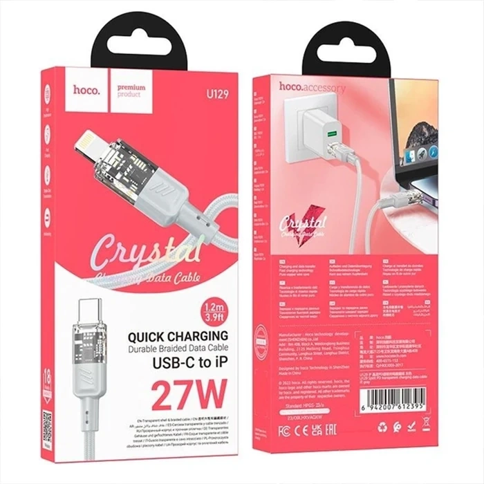 Hoco U129 Transparan Type-c To Lightning  Data Ve Şarj Kablosu 1m-(5775)