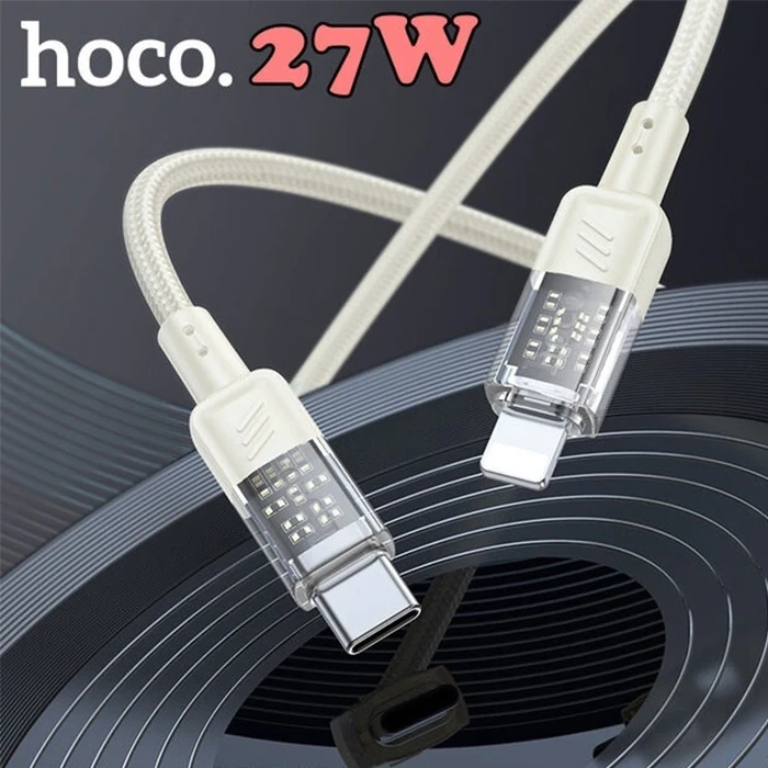 Hoco U129 Transparan Type-c To Lightning  Data Ve Şarj Kablosu 1m-(5775)