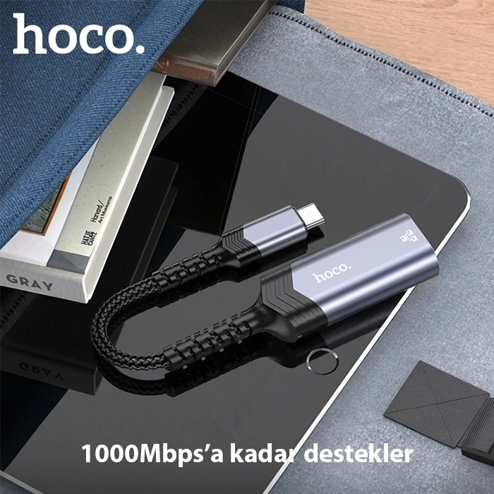Hoco Ua26 Type-c Otg Rj45 İnternet Adaptörü Dönüştürücü 1000 Mbps