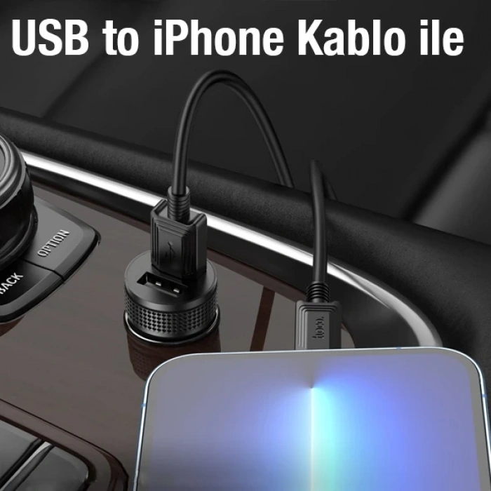 Hoco Z49 Çift Usb Girişli Araç Şarj Başlık + Usb To İphone Lightning Kablo