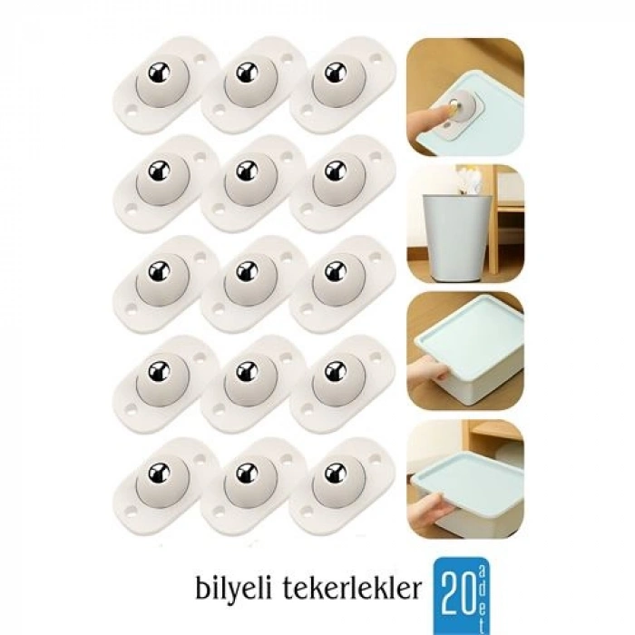 Hsnet 20 Li Bilyeli Tekerlek Eşya Kaydırma Aparatı Yapışkanlı Set 360d