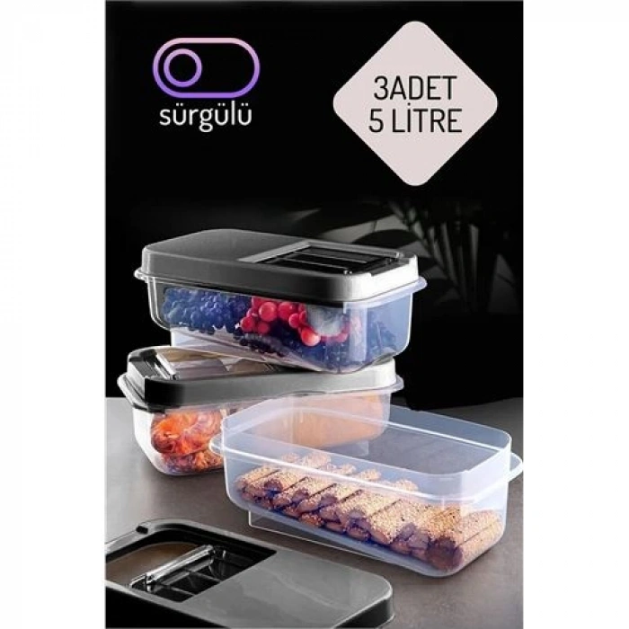 Hsnet Erzak Bakliyat Saklama Kabı 3 Lü Set 5 Lt Antrasit