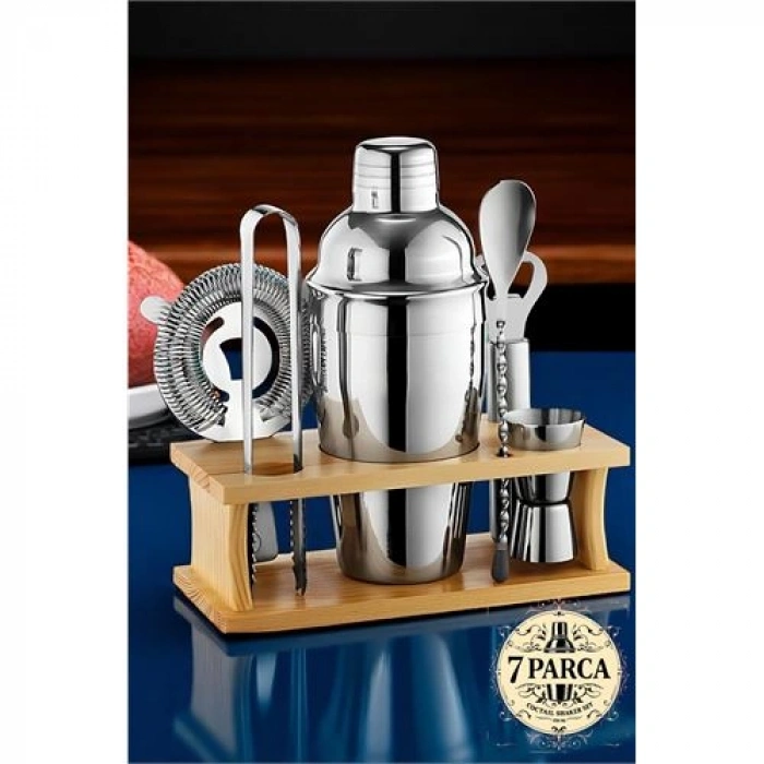 Hsnet Shaker Kokteyl Set - 7 Parça 550 Ml Shaker Coctail Set  Bambu Standlı
