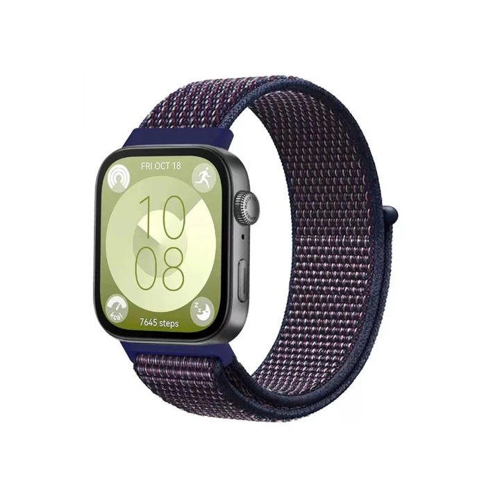 Huawei Fit 4 Hasırlı Cırtcırtlı Kordon - Mavi-Beyaz