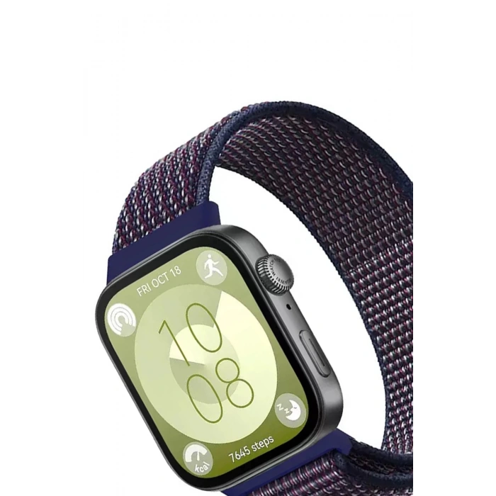 Huawei Fit 4 Hasırlı Cırtcırtlı Kordon - Mavi-Beyaz