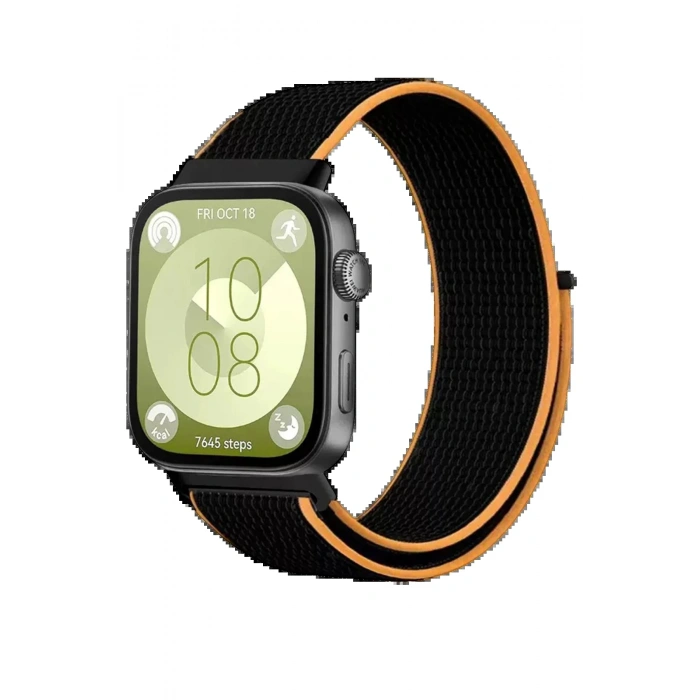 Huawei Fit 4 Hasırlı Cırtcırtlı Kordon - Siyah-Turuncu