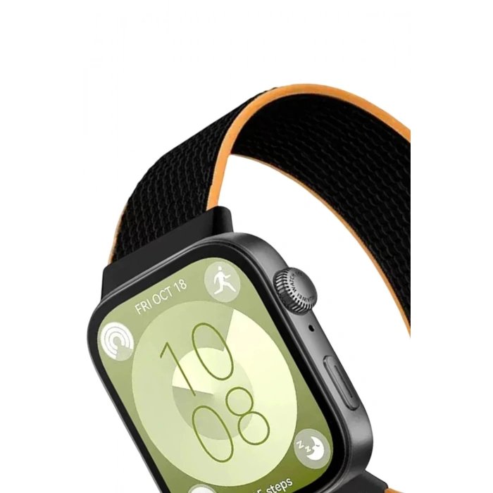 Huawei Fit 4 Hasırlı Cırtcırtlı Kordon - Siyah-Turuncu