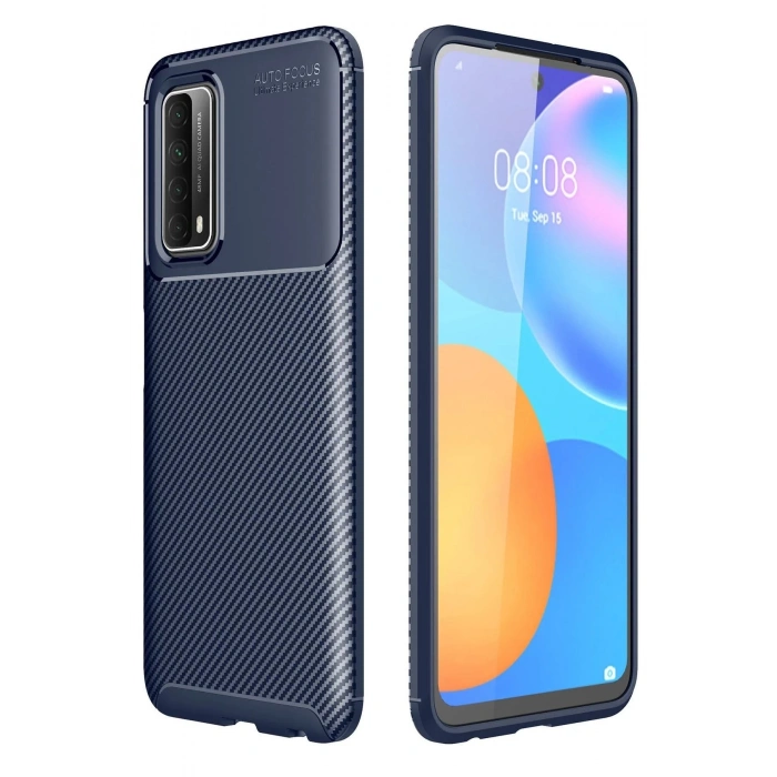 Huawei P Smart 2021 Kılıf Auto Focus Karbon Kapak - Lacivert
