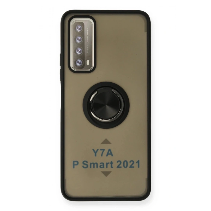 Huawei P Smart 2021 Kılıf Montreal Yüzüklü Silikon Kapak - Siyah