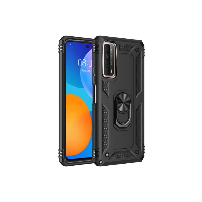 Huawei P Smart 2021 Kılıf Sofya Yüzüklü Silikon Kapak - Siyah
