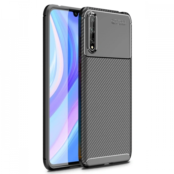 Huawei P Smart S Kılıf Auto Focus Karbon Kapak - Siyah